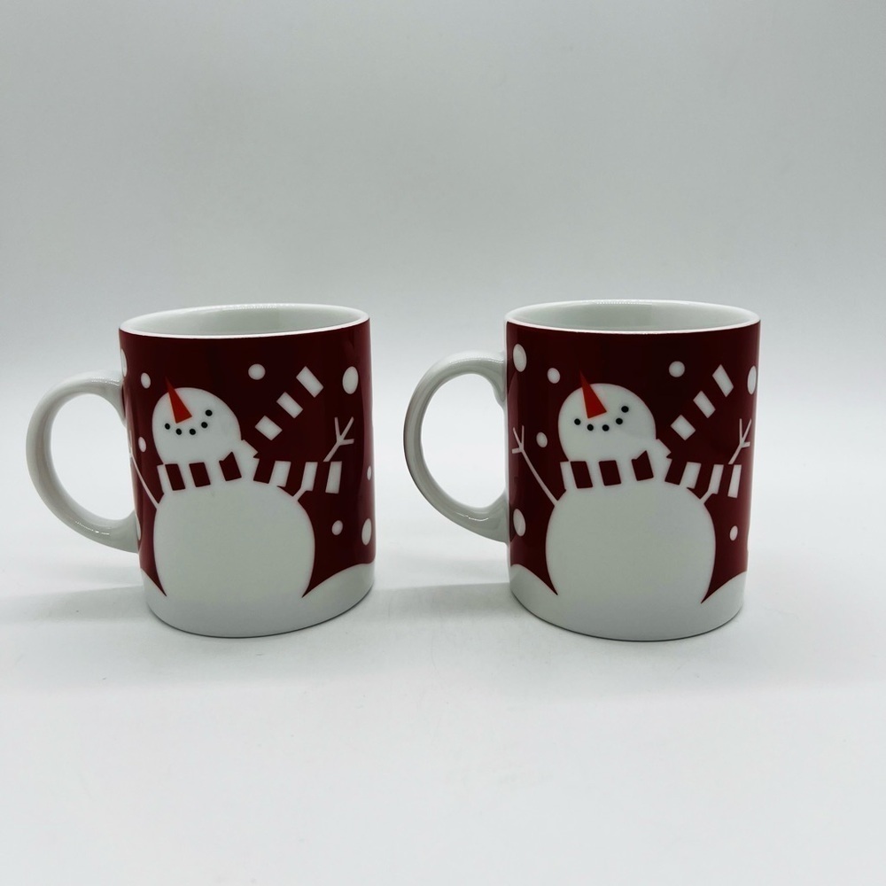 CRATE & BARREL SET OF 2 VINTAGE 2006 SNOWMAN MUGS WITH TAGS
